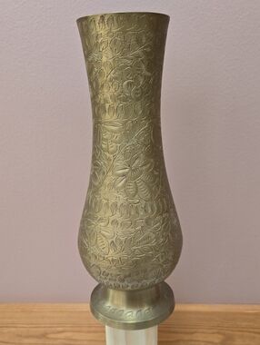 Brass Floral Engraved Decorative Vase - Gold